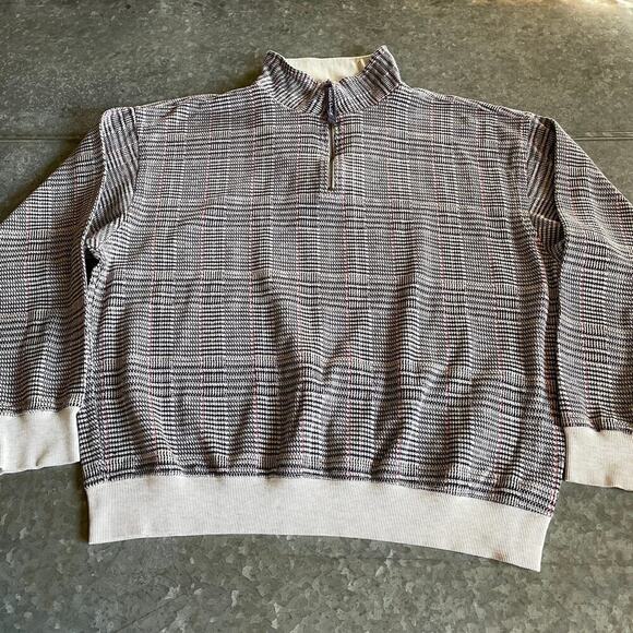 Vintage Izod Club Houndstooth Plaid 1/4 Zip Pullover Mens Large Sweater 80s 90s - Picture 1 of 10